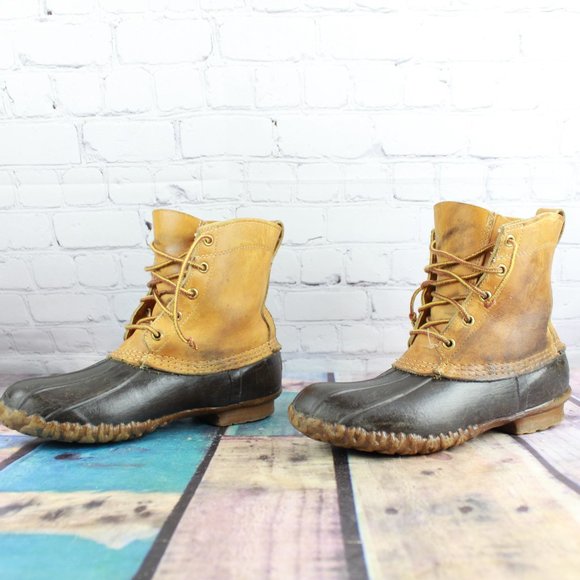 Vintage LL Bean Brown Leather Unlined Maine Hunting Shoe Duck Boots Size 8 - Picture 2 of 9